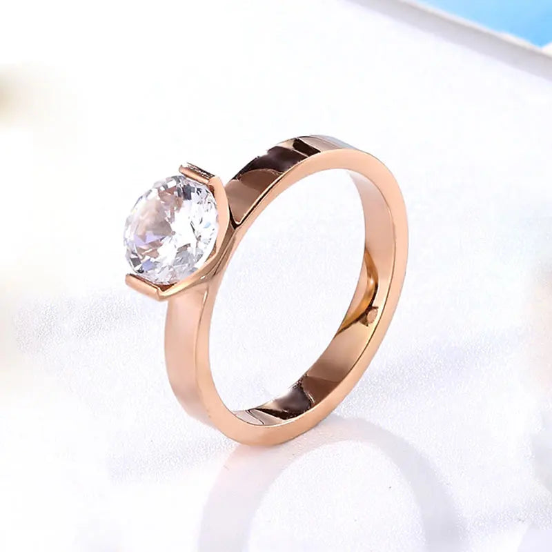 Hot 1 Carat Shiny Crystal Ring For Wedding Titanium Steel Top Quality Gold Color Jewelry Love Gift Woman Ring Wholesale--ANDROMEDA QUINNS | AURELLE'S-ANDROMEDA QUINNS | AURELLE'S