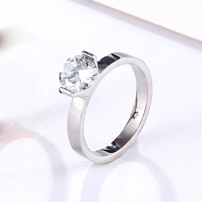Hot 1 Carat Shiny Crystal Ring For Wedding Titanium Steel Top Quality Gold Color Jewelry Love Gift Woman Ring Wholesale--ANDROMEDA QUINNS | AURELLE'S-ANDROMEDA QUINNS | AURELLE'S