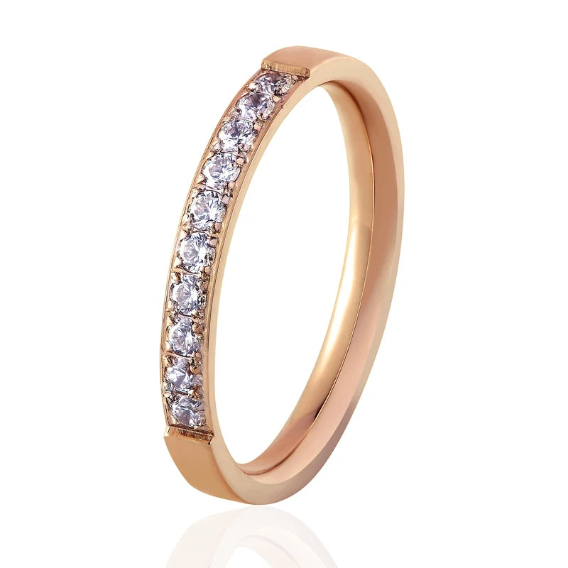 Top Quality Fashion Jewelry Crystal Wedding Rings Stainless Steel Rose Gold Color Female Ring For Woman And Girl Best Gift--ANDROMEDA QUINNS | AURELLE'S-ANDROMEDA QUINNS | AURELLE'S