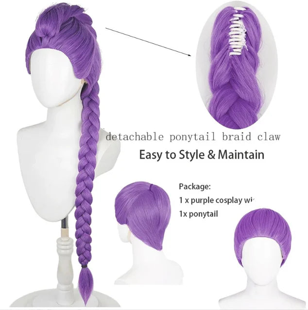 Anxin Purple Single Ponytail Fried Dough Twists Braid Wig Female High Skull Top Braided Cosplay Wig