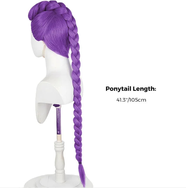 Anxin Purple Single Ponytail Fried Dough Twists Braid Wig Female High Skull Top Braided Cosplay Wig