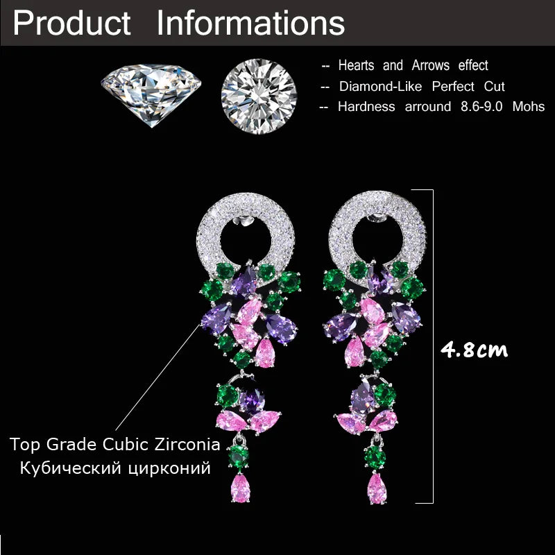 Elegant Design Cubic Zirconia Crystal Party 4.8cm Long Colorful Dangle Drop Earrings for Women Summer Style Jewelry--ANDROMEDA QUINNS | AURELLE'S-ANDROMEDA QUINNS | AURELLE'S