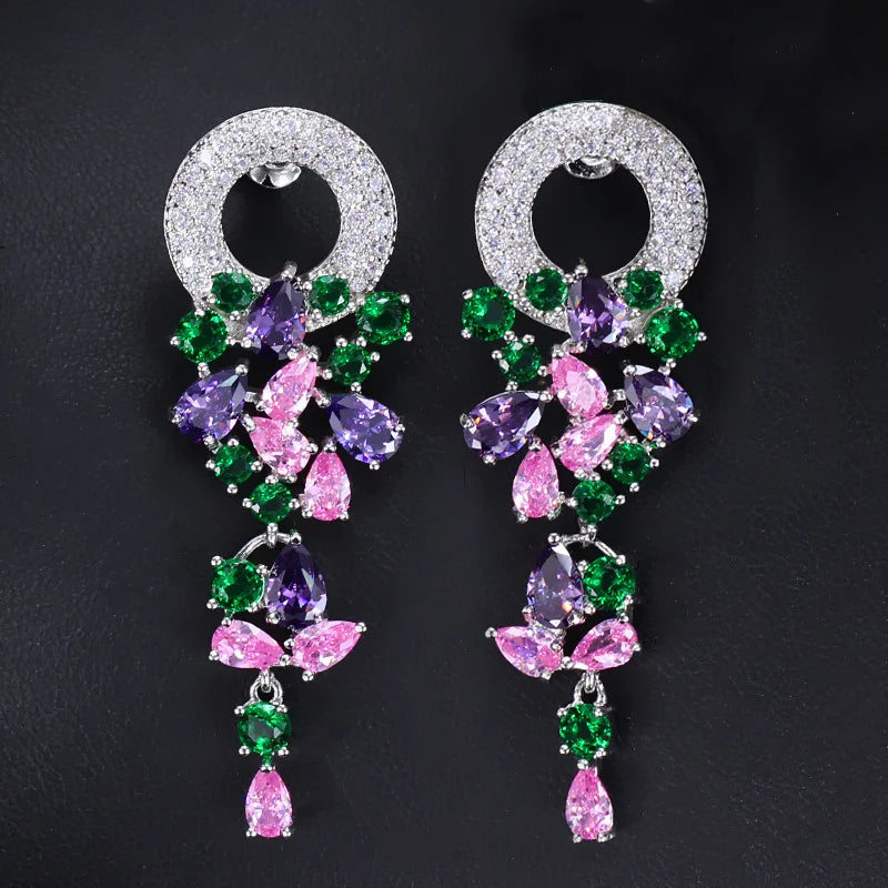 Elegant Design Cubic Zirconia Crystal Party 4.8cm Long Colorful Dangle Drop Earrings for Women Summer Style Jewelry--ANDROMEDA QUINNS | AURELLE'S-ANDROMEDA QUINNS | AURELLE'S