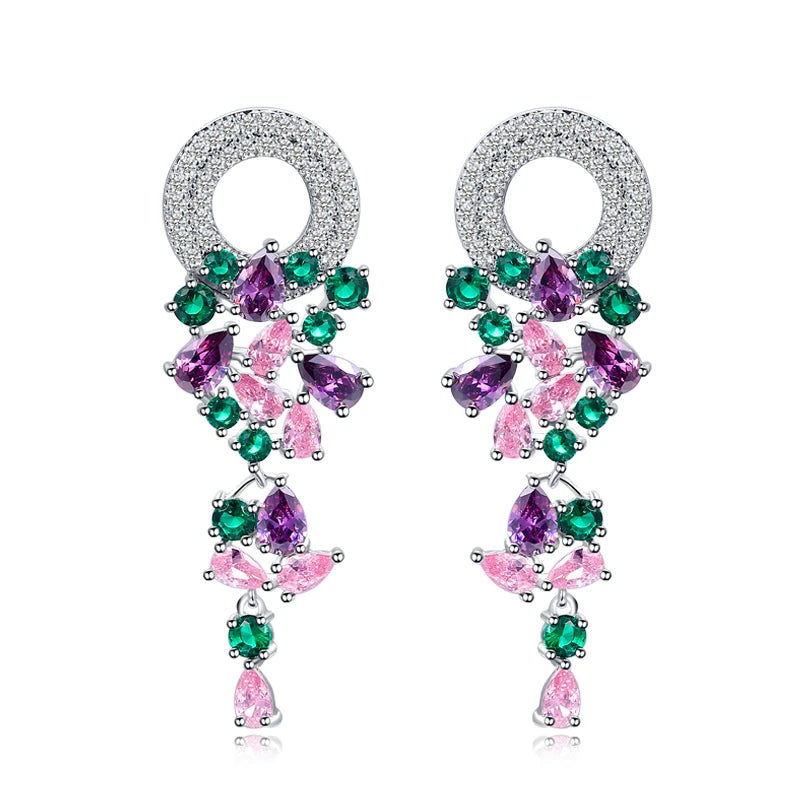 Elegant Design Cubic Zirconia Crystal Party 4.8cm Long Colorful Dangle Drop Earrings for Women Summer Style Jewelry--ANDROMEDA QUINNS | AURELLE'S-ANDROMEDA QUINNS | AURELLE'S