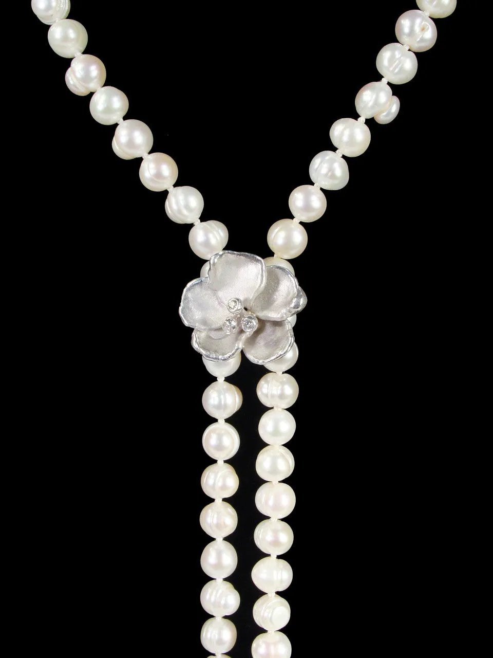 Metal Petals- Pansy Bracelet on pearls-14K Gold & diamonds-Jewelry-ANDROMEDA QUINNS | AURELLE'S-Jane A Gordon: Designs for Life