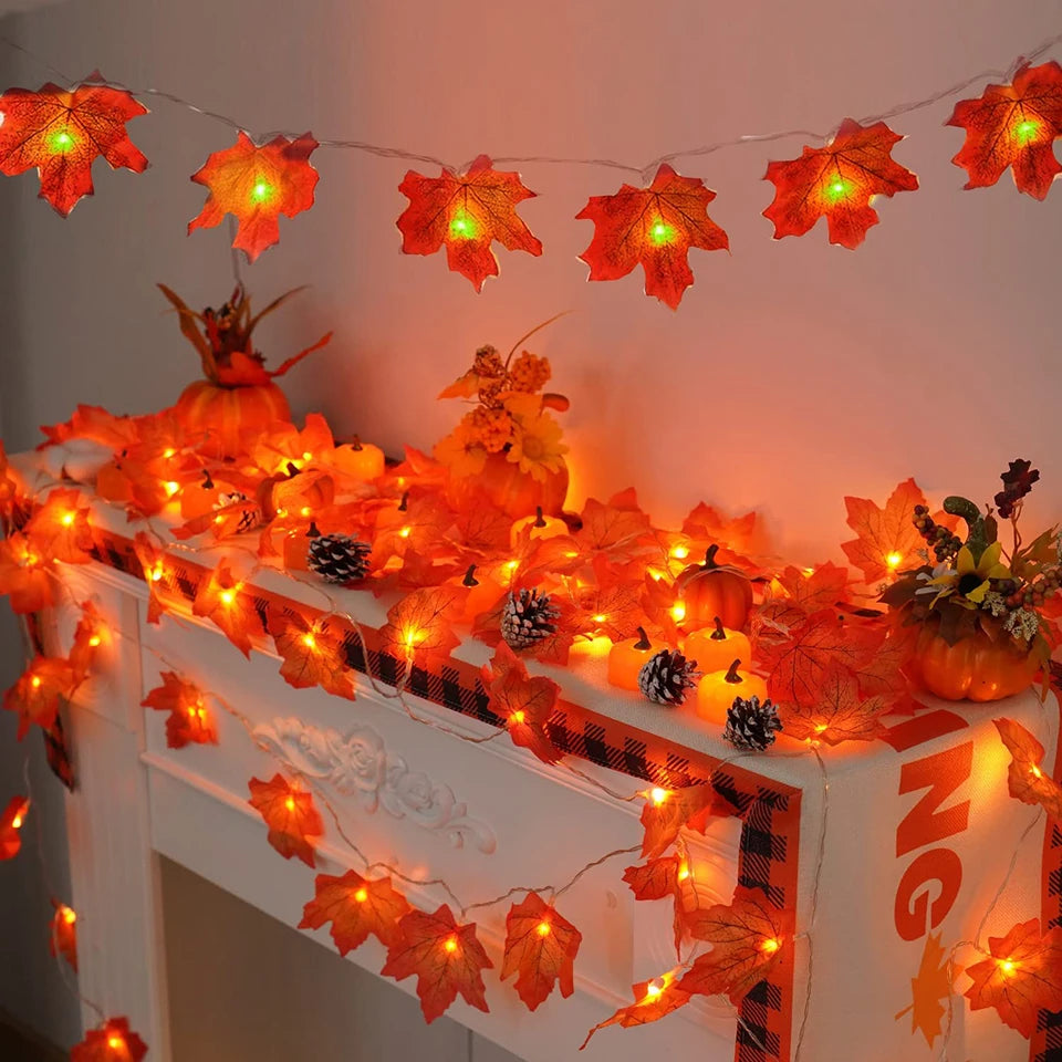 Thanksgiving Decorations Lighted Fall Garland Maple Leaves String Lights for Indoor Holiday Autumn Home Party Halloween Decor--ANDROMEDA QUINNS | AURELLE'S-ANDROMEDA QUINNS | AURELLE'S