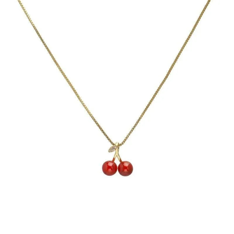 New Wine Red Cherry Gold Color Pendant Necklace For Women Personality Fashion Necklace Wedding Jewelry Birthday Gifts--ANDROMEDA QUINNS | AURELLE'S-ANDROMEDA QUINNS | AURELLE'S
