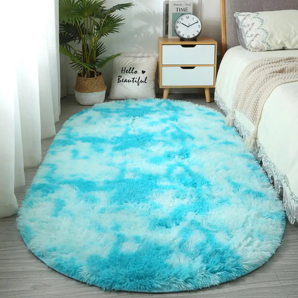 VIKAMA Nordic ins thickened long hair tie-dyed silk hair carpet Modern simple oval bedroom bed rug, living room sofa rug--ANDROMEDA QUINNS | AURELLE'S-ANDROMEDA QUINNS | AURELLE'S