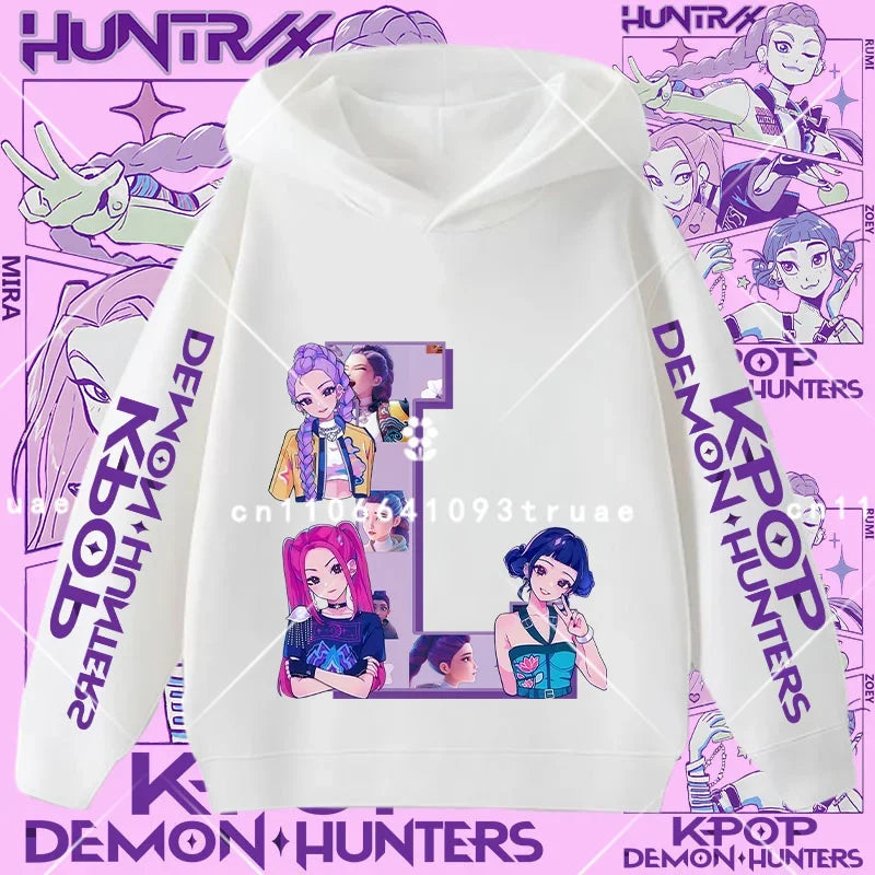 2026 New Letter A-Z Girls' sportswear Kpop Demon Hunters Boys' casual shirt Children's hooded shirt Autumn/Winter long-sleeved