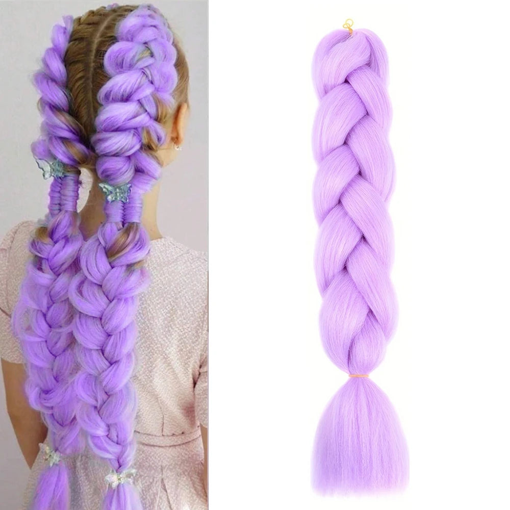 Jumbo Braiding Hair Pre-stretched Purple Hair Extensions for Crochet Braids Synthetic Hair DIY Pink Purple Jumbo Ponytail Braid