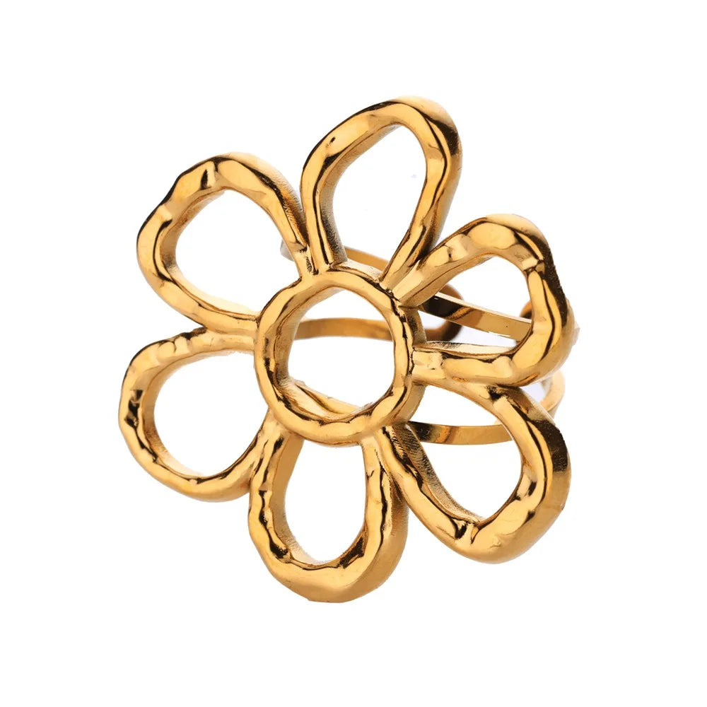 Stainless Steel Exaggerated Big Flower Rings For Women Gold Color Sunflower Finger Ring Female Fashion Aesthetic Jewelry Gift--ANDROMEDA QUINNS | AURELLE'S-ANDROMEDA QUINNS | AURELLE'S