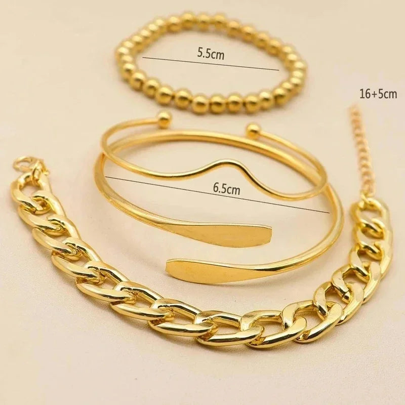 4pcs Punk Curb Cuban Chain Bracelets Set for Women Simple Thick Gold Color Charm Bracelets Fashion Jewelry Accessories New--ANDROMEDA QUINNS | AURELLE'S-ANDROMEDA QUINNS | AURELLE'S
