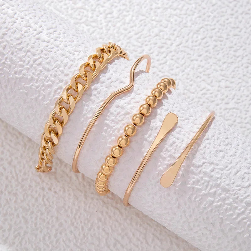 4pcs Punk Curb Cuban Chain Bracelets Set for Women Simple Thick Gold Color Charm Bracelets Fashion Jewelry Accessories New--ANDROMEDA QUINNS | AURELLE'S-ANDROMEDA QUINNS | AURELLE'S
