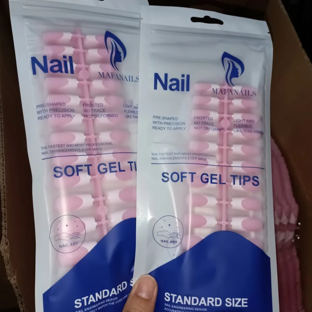 120pcs Pink French Tip Press-On Nails Medium Length Square Shape With Glossy Finish False Nails Full Cover Pre-Shaped Fake Nails--ANDROMEDA QUINNS | AURELLE'S-ANDROMEDA QUINNS | AURELLE'S