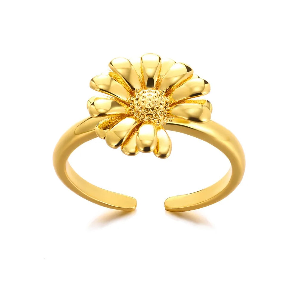 Stainless Steel Exaggerated Big Flower Rings For Women Gold Color Sunflower Finger Ring Female Fashion Aesthetic Jewelry Gift--ANDROMEDA QUINNS | AURELLE'S-ANDROMEDA QUINNS | AURELLE'S