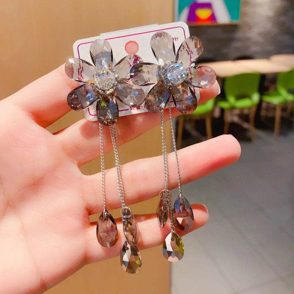 2025 New Colorful Purple Crystal Flower Dangle Drop Earrings for Women Trend Korea Fashion Luxury Wedding Party Banquet Jewelry--ANDROMEDA QUINNS | AURELLE'S-ANDROMEDA QUINNS | AURELLE'S