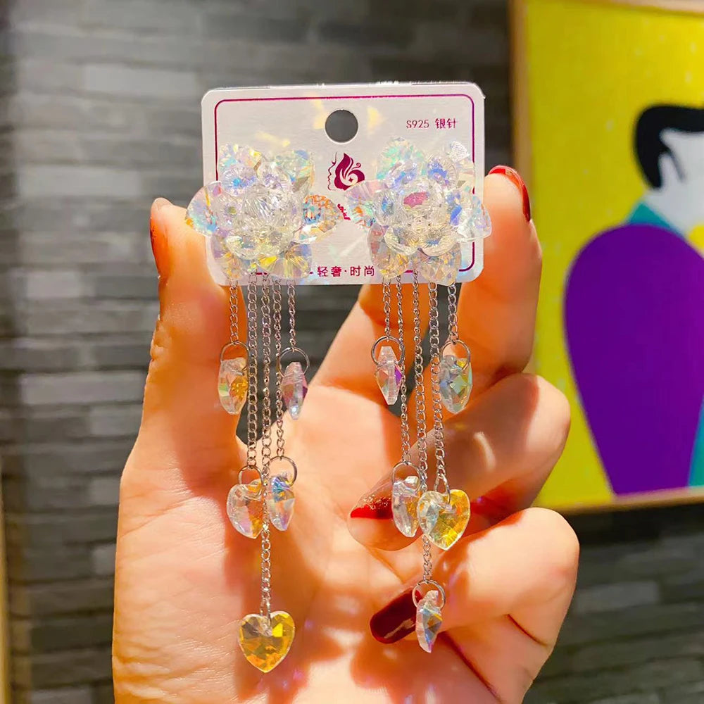 2025 New Colorful Purple Crystal Flower Dangle Drop Earrings for Women Trend Korea Fashion Luxury Wedding Party Banquet Jewelry--ANDROMEDA QUINNS | AURELLE'S-ANDROMEDA QUINNS | AURELLE'S