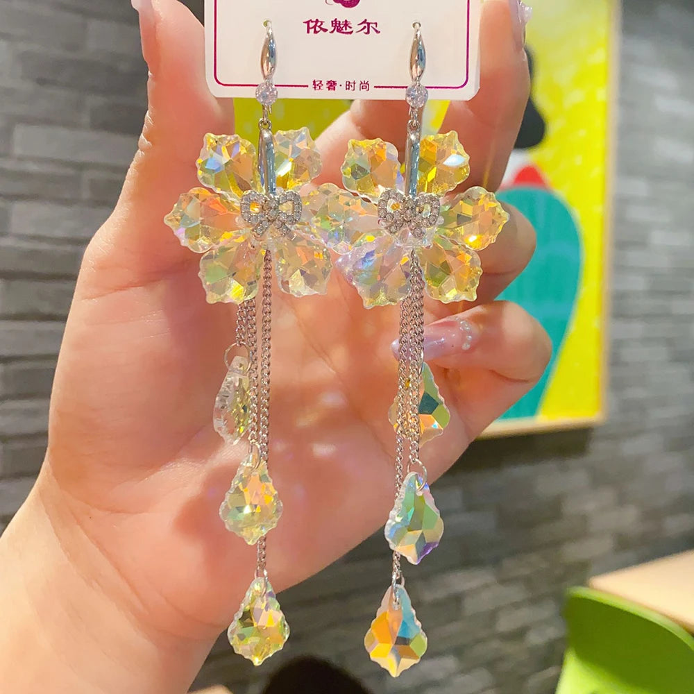 2025 New Colorful Purple Crystal Flower Dangle Drop Earrings for Women Trend Korea Fashion Luxury Wedding Party Banquet Jewelry--ANDROMEDA QUINNS | AURELLE'S-ANDROMEDA QUINNS | AURELLE'S