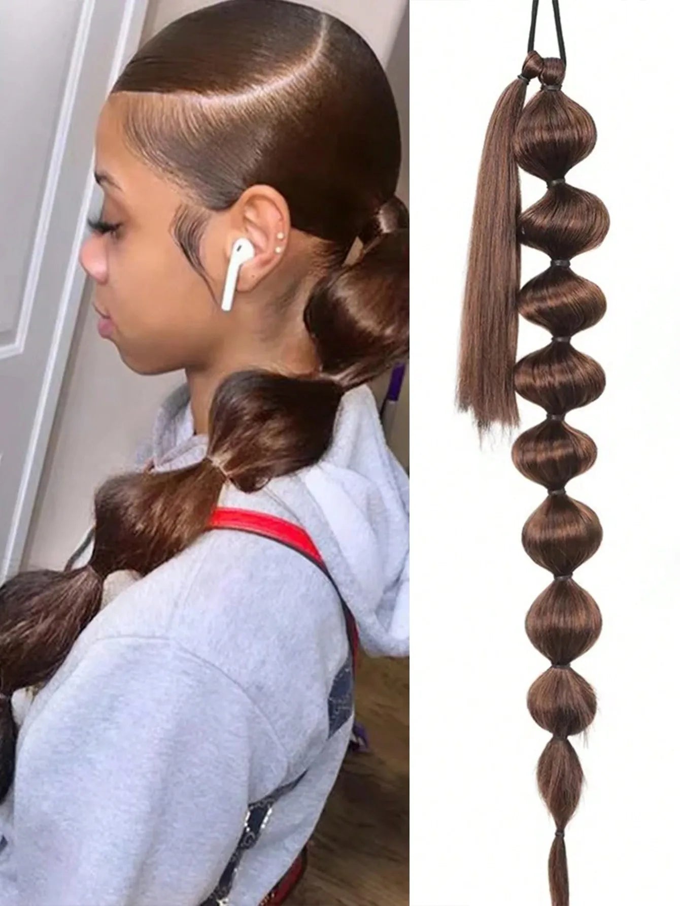 Bubble Ponytail Extension Synthetic Warp Around Ponytail Hair Extensions For Women Lantern Bubble Ponytail Natural Black Brown