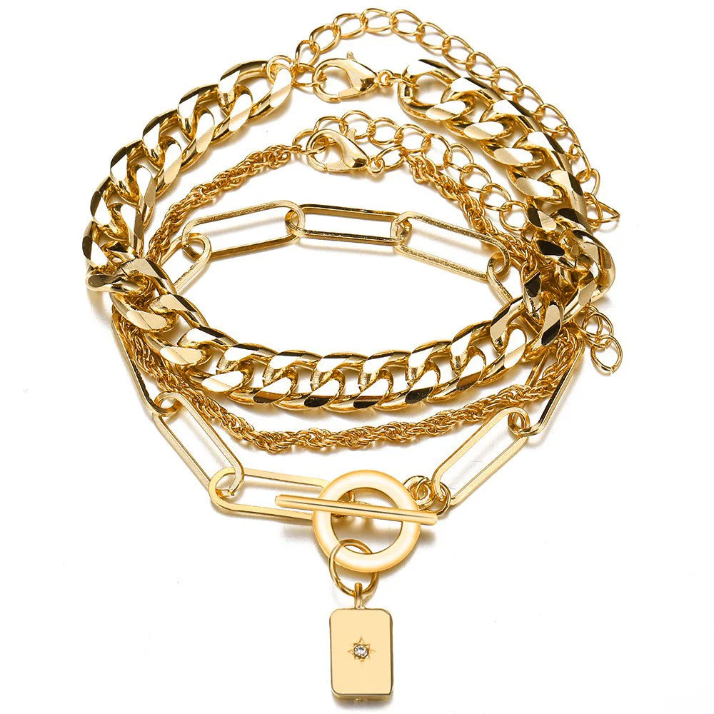 Bohemian Metal Chain Bracelet Set For Women Geometric Gold Color Thick Link Chain Open Bangle Female Fashion Jewelry--ANDROMEDA QUINNS | AURELLE'S-ANDROMEDA QUINNS | AURELLE'S