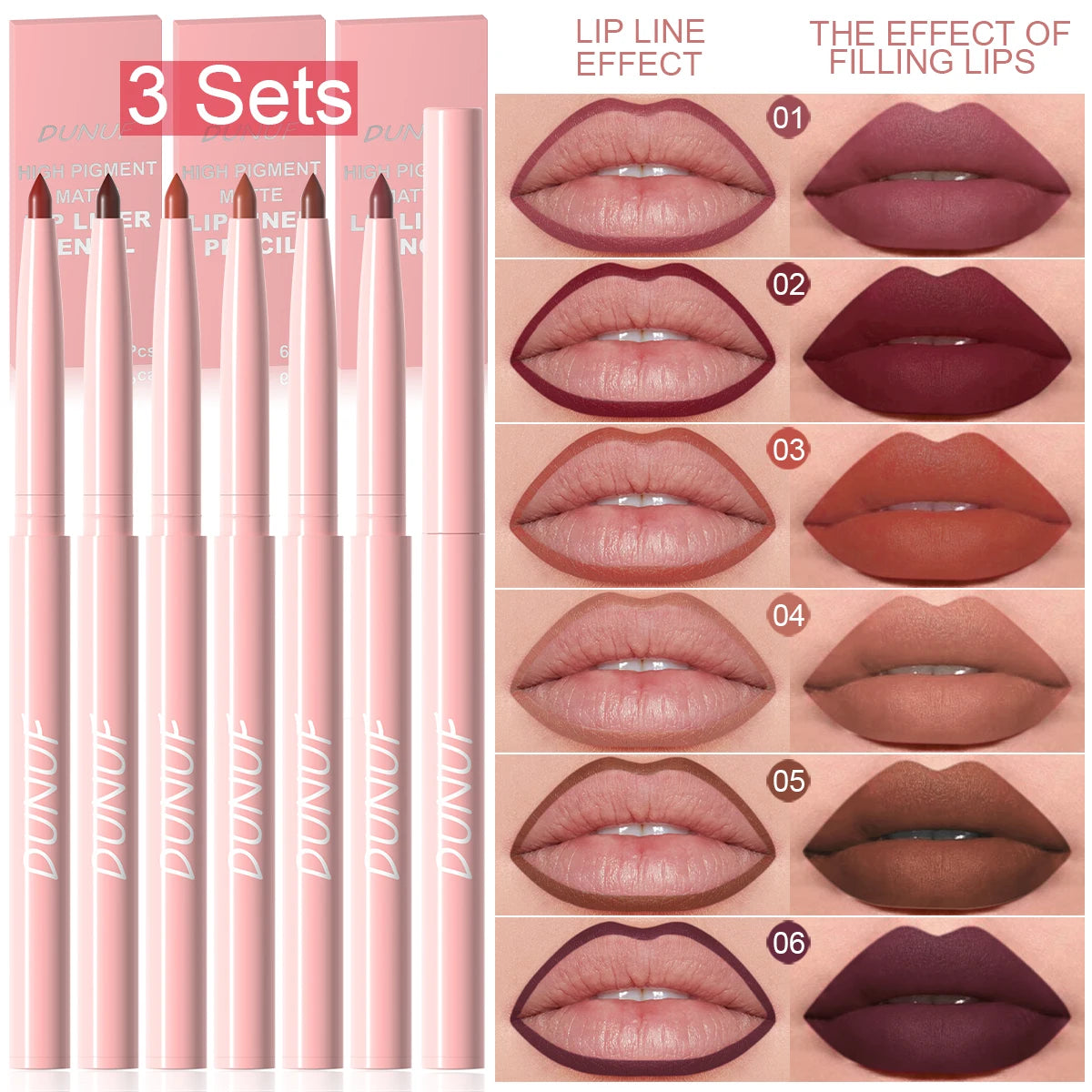6pcs Lip Liner Pen Set Long-Lasting, Waterproof Sweatproof, Easy Coloring Non-fading Color Rendering Lip Gloss Set Beauty Makeup--ANDROMEDA QUINNS | AURELLE'S-ANDROMEDA QUINNS | AURELLE'S