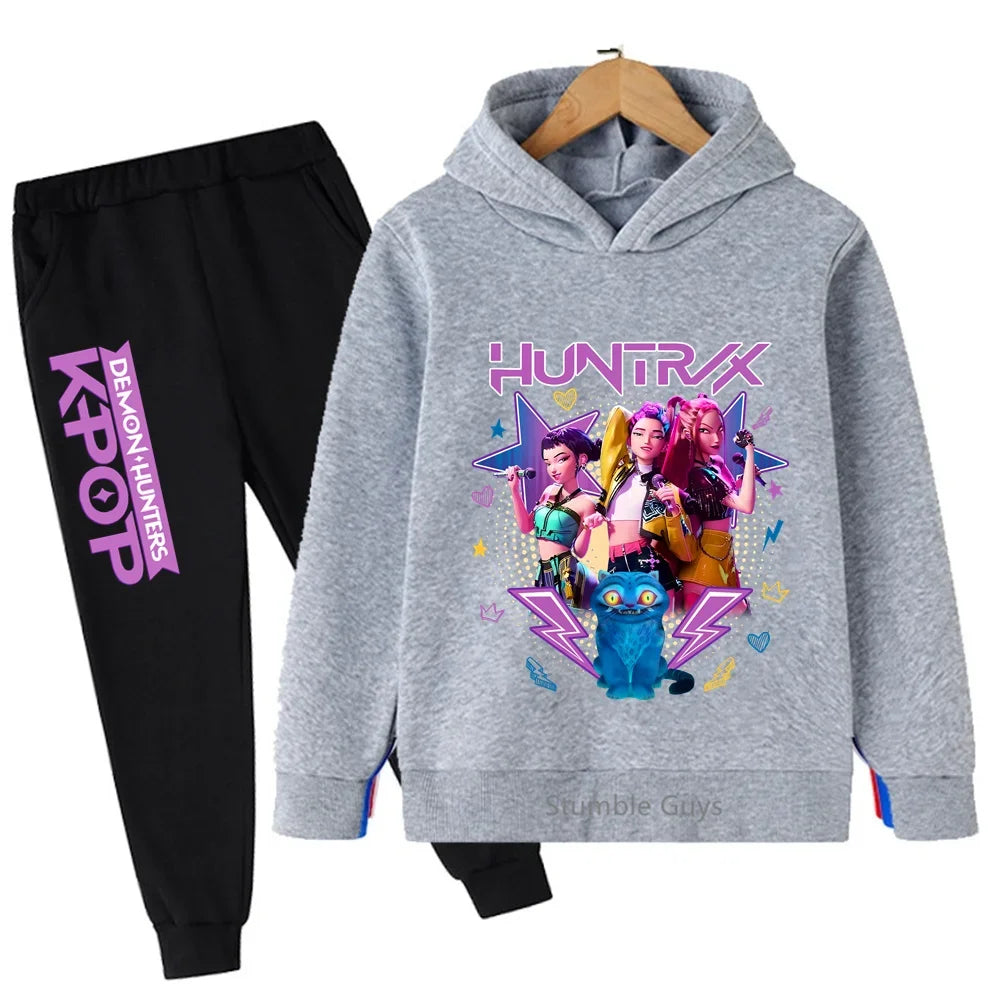 Fashion Casual Kpop Demon Hunters Hoodie Set Boys Girls Kids Autumn Anime Sweatshirts Trucksuit Wear