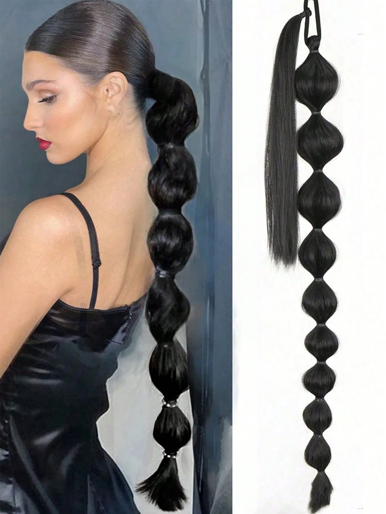 Bubble Ponytail Extension Synthetic Warp Around Ponytail Hair Extensions For Women Lantern Bubble Ponytail Natural Black Brown