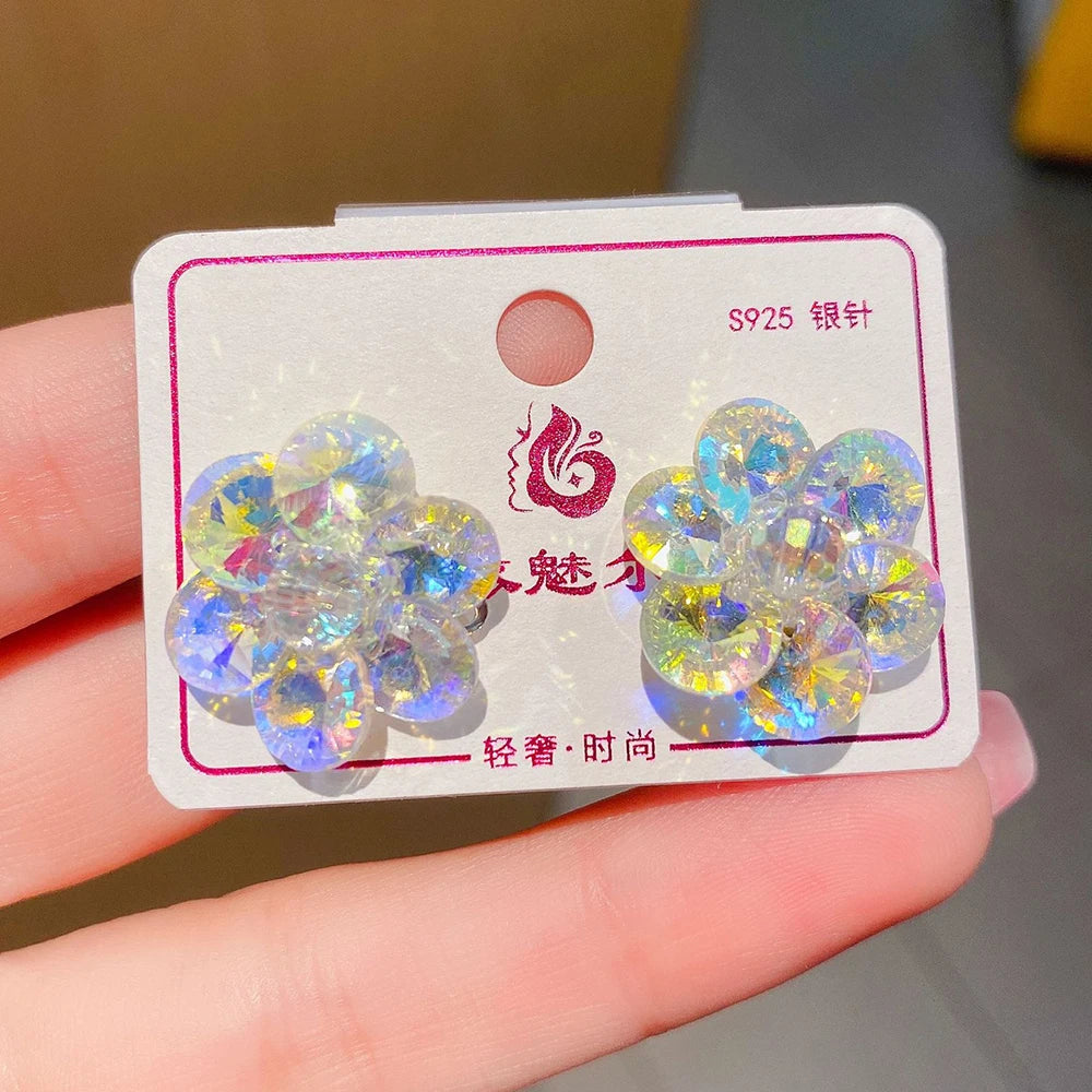 2025 New Colorful Purple Crystal Flower Dangle Drop Earrings for Women Trend Korea Fashion Luxury Wedding Party Banquet Jewelry--ANDROMEDA QUINNS | AURELLE'S-ANDROMEDA QUINNS | AURELLE'S