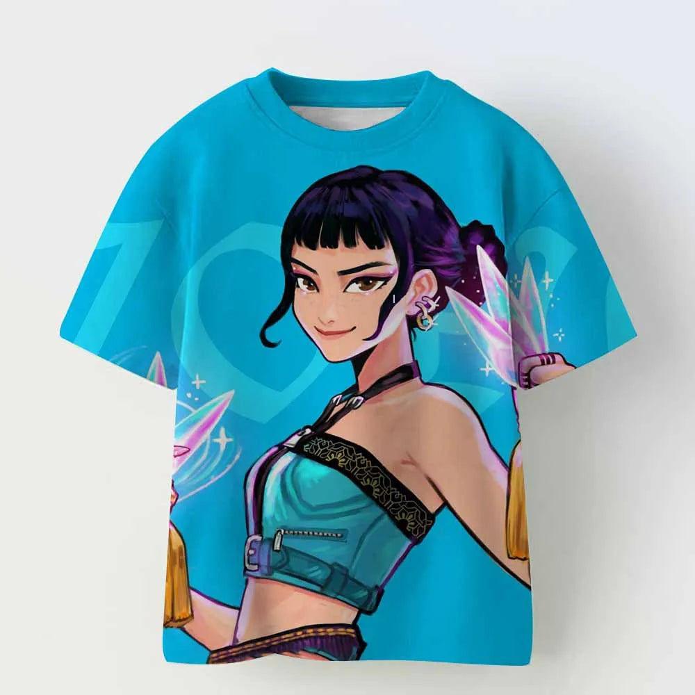 Kpop Demon Hunters T-shirts for Boys Girls Anime Cartoon Cute Short Sleeved Top Children Summer Fashion T-shirt Kids Clothes