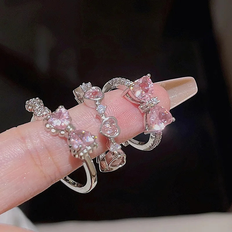 2PCS Fairy Sparkling Crown Rings for Women Teen Crystal Korean Adjustable Silvery Anniversary Gift Party Queen Ring Set Jewelry--ANDROMEDA QUINNS | AURELLE'S-ANDROMEDA QUINNS | AURELLE'S