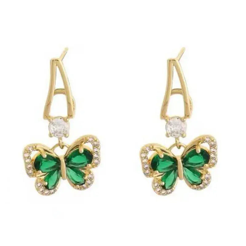 925 Silver Needle Vintage Green Crystal Butterfly Drop Earrings For Women Jewelry 2025 Trending Luxury Zircon Women's Earrings--ANDROMEDA QUINNS | AURELLE'S-ANDROMEDA QUINNS | AURELLE'S