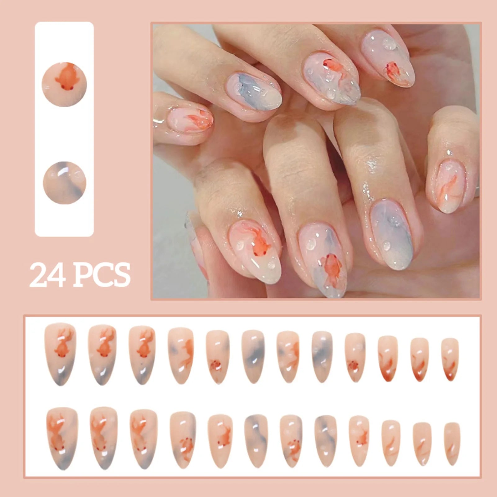 24pcs White Flower Fake Nail Tips Ins Yellow Pink Blush False Nails Wearable Full Cover European Almond Shaped Press on Nails--ANDROMEDA QUINNS | AURELLE'S-ANDROMEDA QUINNS | AURELLE'S
