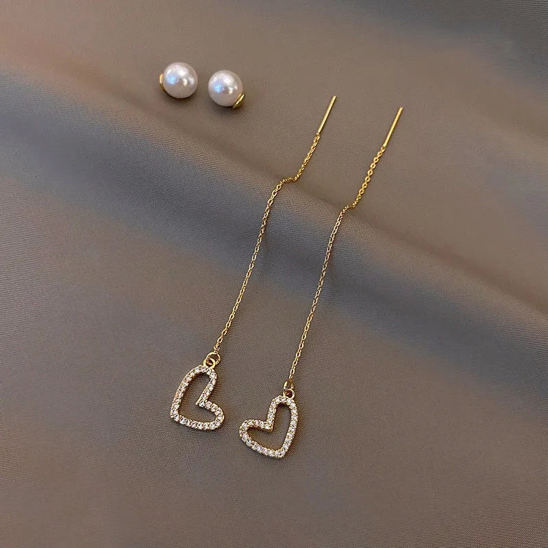 Drop Zircon Long Tassel Earrings Female Rhinestone Wedding Pendant Earrings Party Jewelry Silver Color Fashion Ear Accessories--ANDROMEDA QUINNS | AURELLE'S-ANDROMEDA QUINNS | AURELLE'S