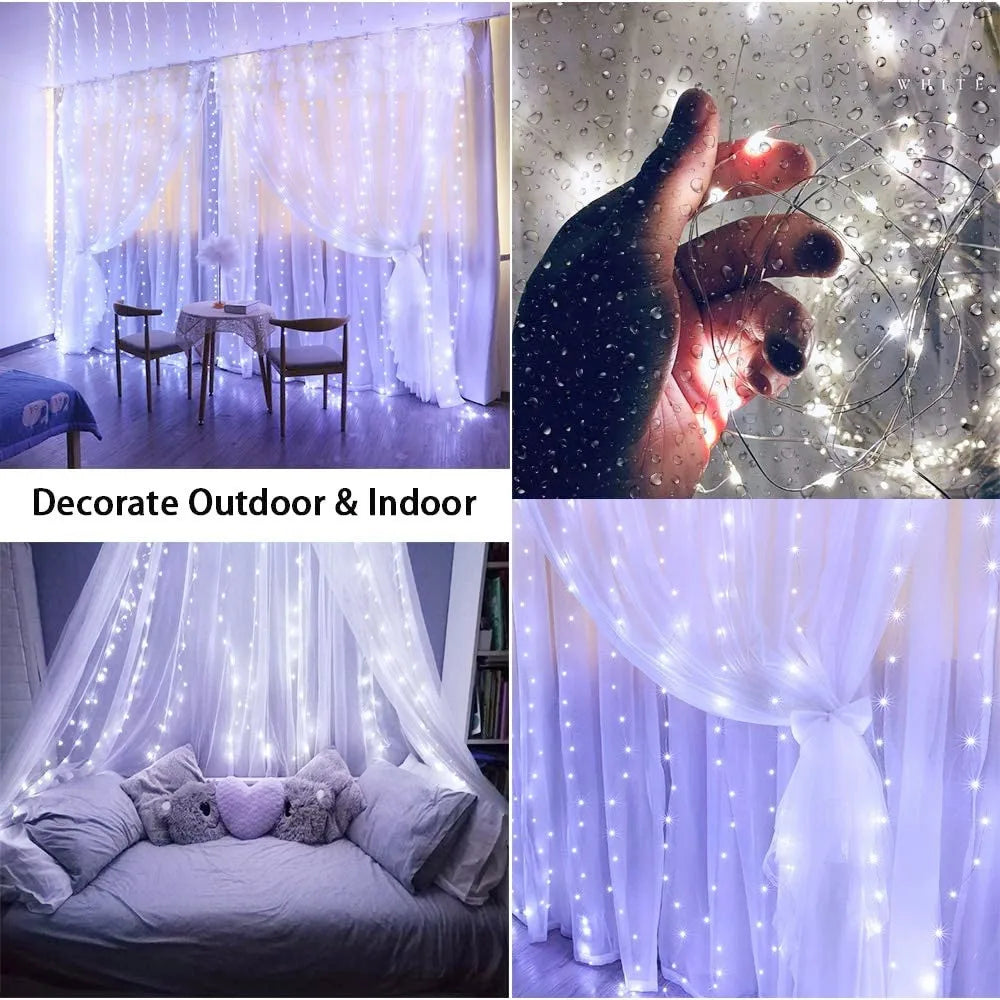 Christmas Lights LED Fairy String Curtain Lights 8 Mode Remote USB Festoon Christmas Decor For Home Holiday New Year Lamp--ANDROMEDA QUINNS | AURELLE'S-ANDROMEDA QUINNS | AURELLE'S