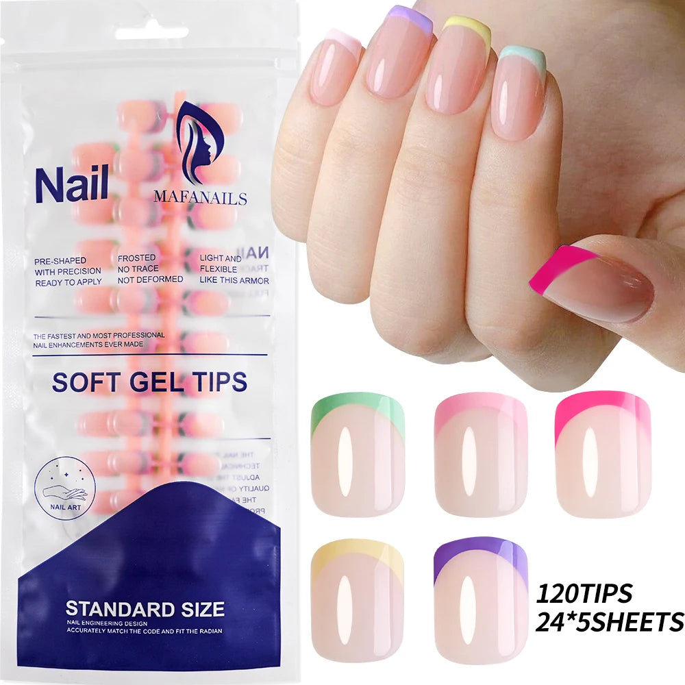120pcs Pink French Tip Press-On Nails Medium Length Square Shape With Glossy Finish False Nails Full Cover Pre-Shaped Fake Nails--ANDROMEDA QUINNS | AURELLE'S-ANDROMEDA QUINNS | AURELLE'S