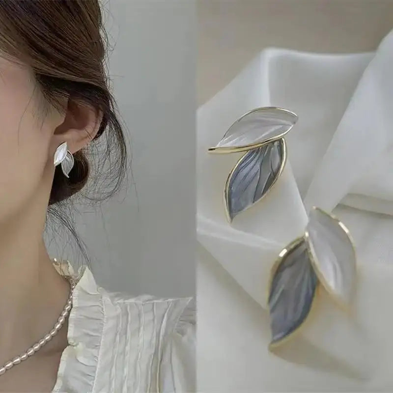925 Silver Needle Green Flower Earrings For Women Korean Fashion Jewelry 2025 Trending Luxury Zircon Leaf Women's Stud Earrings--ANDROMEDA QUINNS | AURELLE'S-ANDROMEDA QUINNS | AURELLE'S