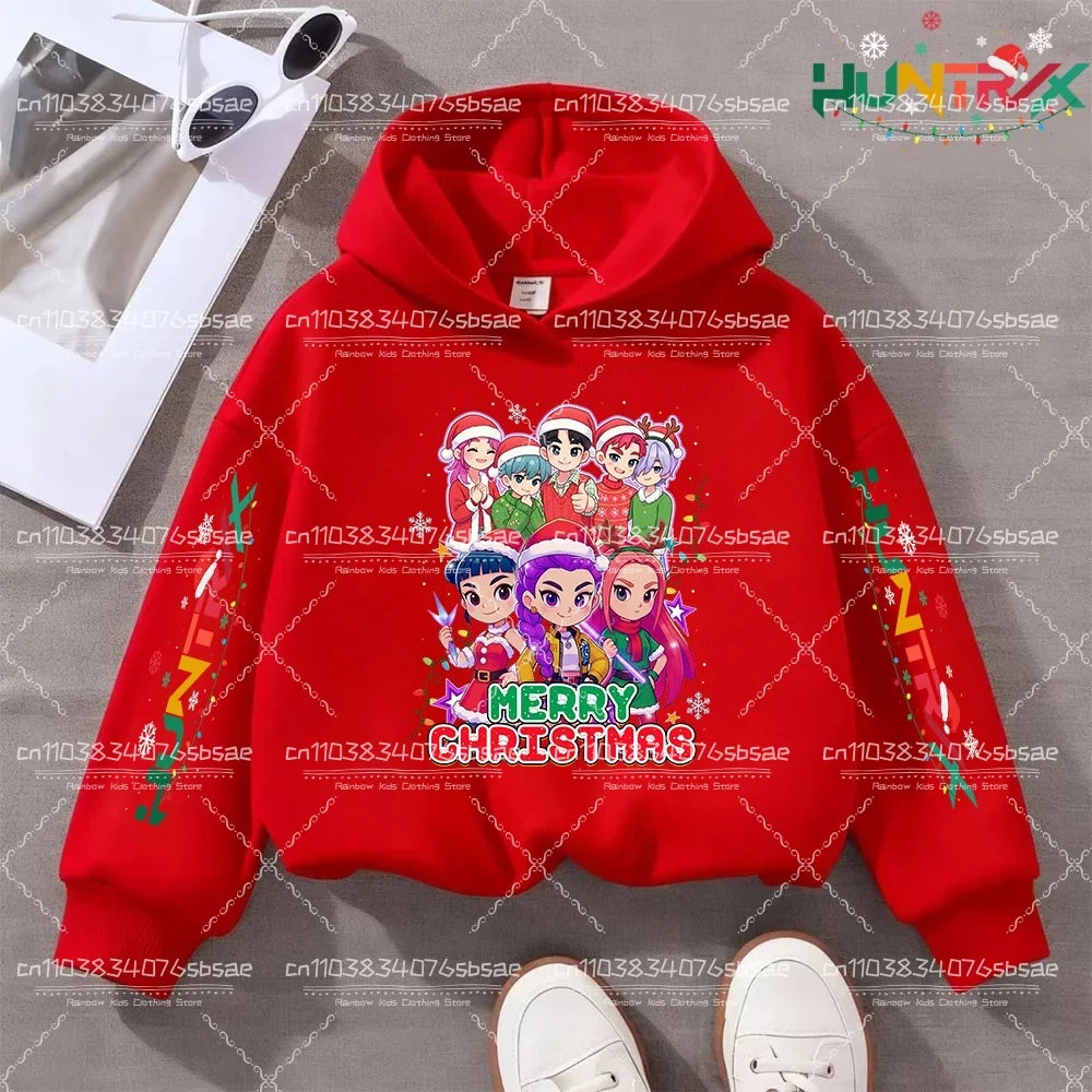 KPop Demon Hunters Hoody Y2K KPop Demon Hunters Christmas Hoodies Girls Boys Rumi Autumn Casual Long Sleeve Children's Clothing