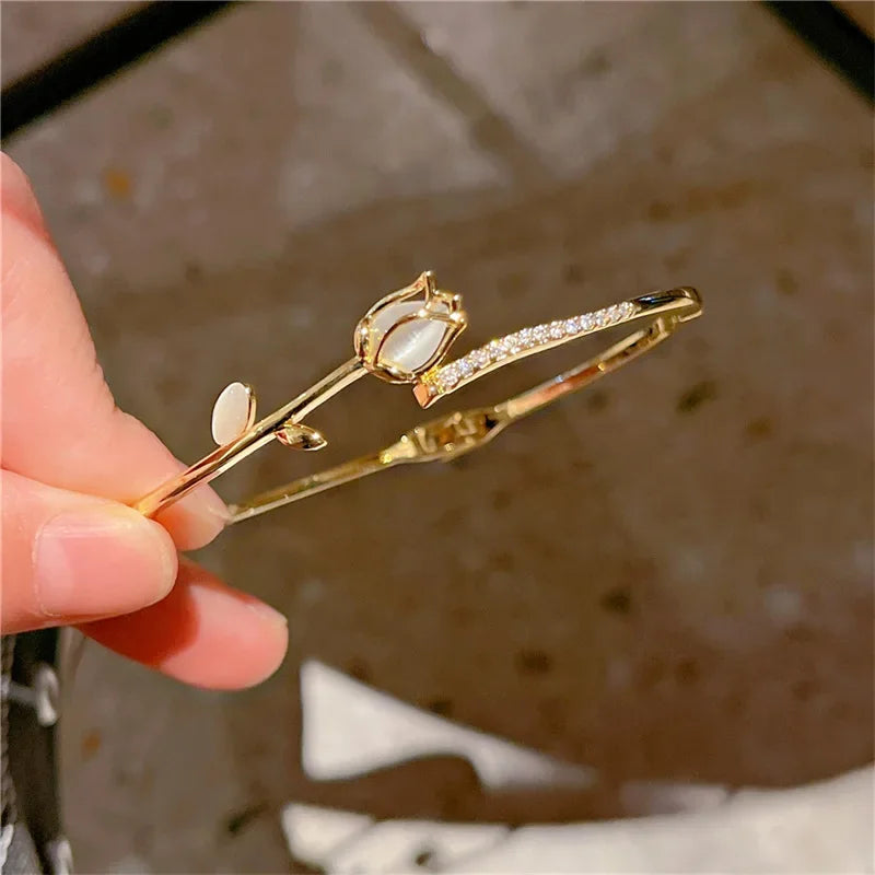 Exquisite Opal Tulip Zircon Bracelet for Women Fashionable Personalized Daily Accessory Party Jewelry Birthday Anniversary Gifts--ANDROMEDA QUINNS | AURELLE'S-ANDROMEDA QUINNS | AURELLE'S