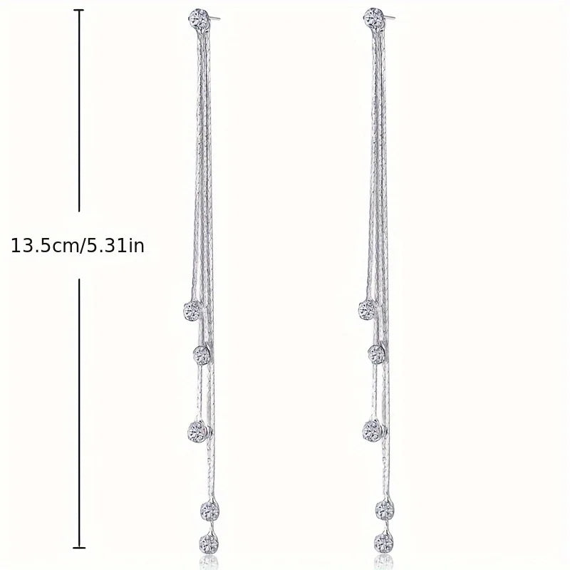 All-match fashionable and exaggerated earrings front 2 back 3 strings of lucky beads tassel earrings earrings long rhinestone ea--ANDROMEDA QUINNS | AURELLE'S-ANDROMEDA QUINNS | AURELLE'S