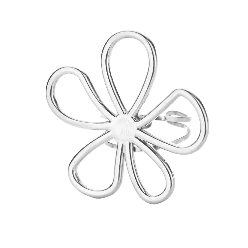 Stainless Steel Exaggerated Big Flower Rings For Women Gold Color Sunflower Finger Ring Female Fashion Aesthetic Jewelry Gift--ANDROMEDA QUINNS | AURELLE'S-ANDROMEDA QUINNS | AURELLE'S