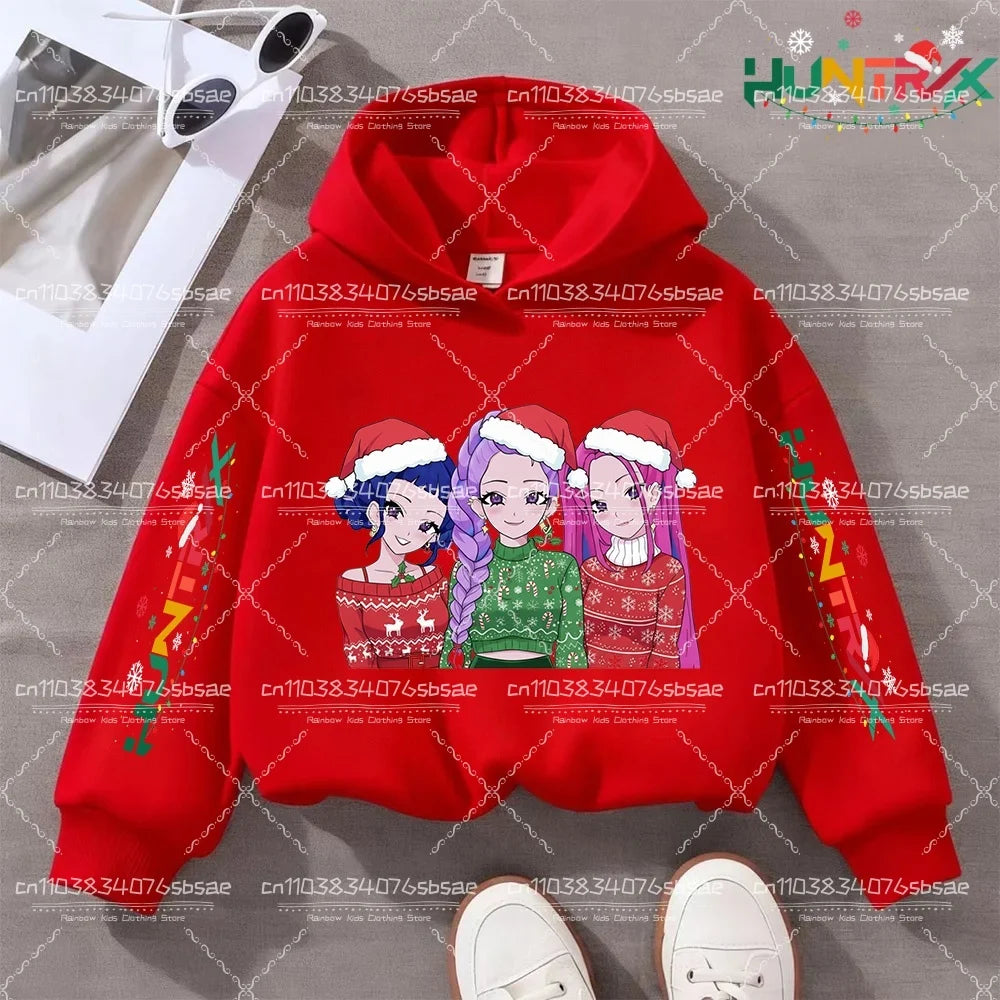 KPop Demon Hunters Hoody Y2K KPop Demon Hunters Christmas Hoodies Girls Boys Rumi Autumn Casual Long Sleeve Children's Clothing
