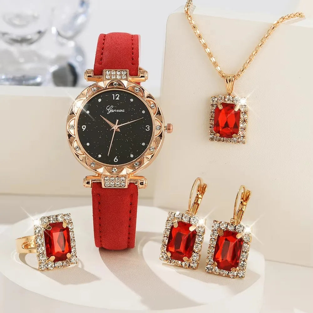 Womens Watches 5Pcs Set Luxury Rhinestone Women Fashion Elegant Wristwatch Quartz Watch For Girl WristWatch Bracelet Gift--ANDROMEDA QUINNS | AURELLE'S-ANDROMEDA QUINNS | AURELLE'S
