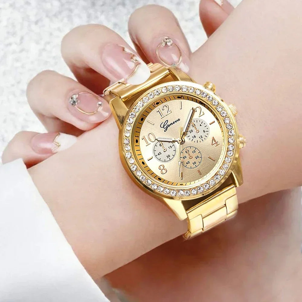 2025 New Fashion Women Diamond Rose Gold Watch Luxury Reloj Mujer Wristwatch Female Casual Stainless Steel Quartz Watches Clock--ANDROMEDA QUINNS | AURELLE'S-ANDROMEDA QUINNS | AURELLE'S