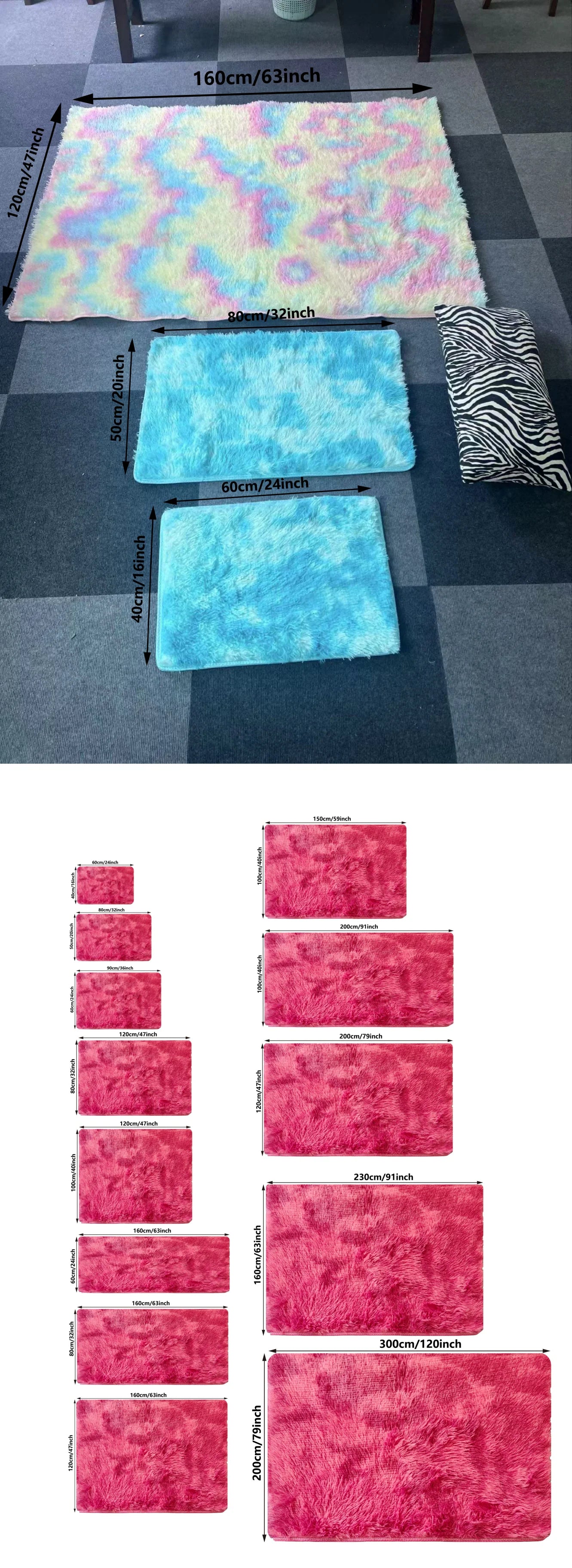 VIKAMA Colorful Tie-Dye Silk Hair Carpet Non-Slip Bedroom Living Room Dirt Resistant Floor Mats--ANDROMEDA QUINNS | AURELLE'S-ANDROMEDA QUINNS | AURELLE'S