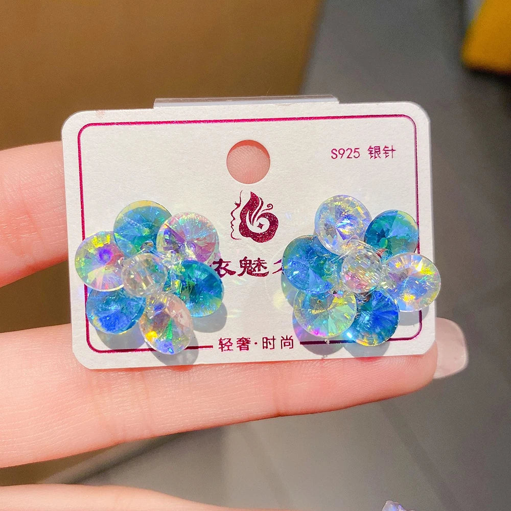 2025 New Colorful Purple Crystal Flower Dangle Drop Earrings for Women Trend Korea Fashion Luxury Wedding Party Banquet Jewelry--ANDROMEDA QUINNS | AURELLE'S-ANDROMEDA QUINNS | AURELLE'S