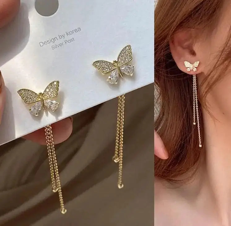 925 Silver Needle Purple Butterfly Long Tassel Earrings For Women Jewelry 2025 Trending Korean Fashion Luxury Crystal Earrings--ANDROMEDA QUINNS | AURELLE'S-ANDROMEDA QUINNS | AURELLE'S