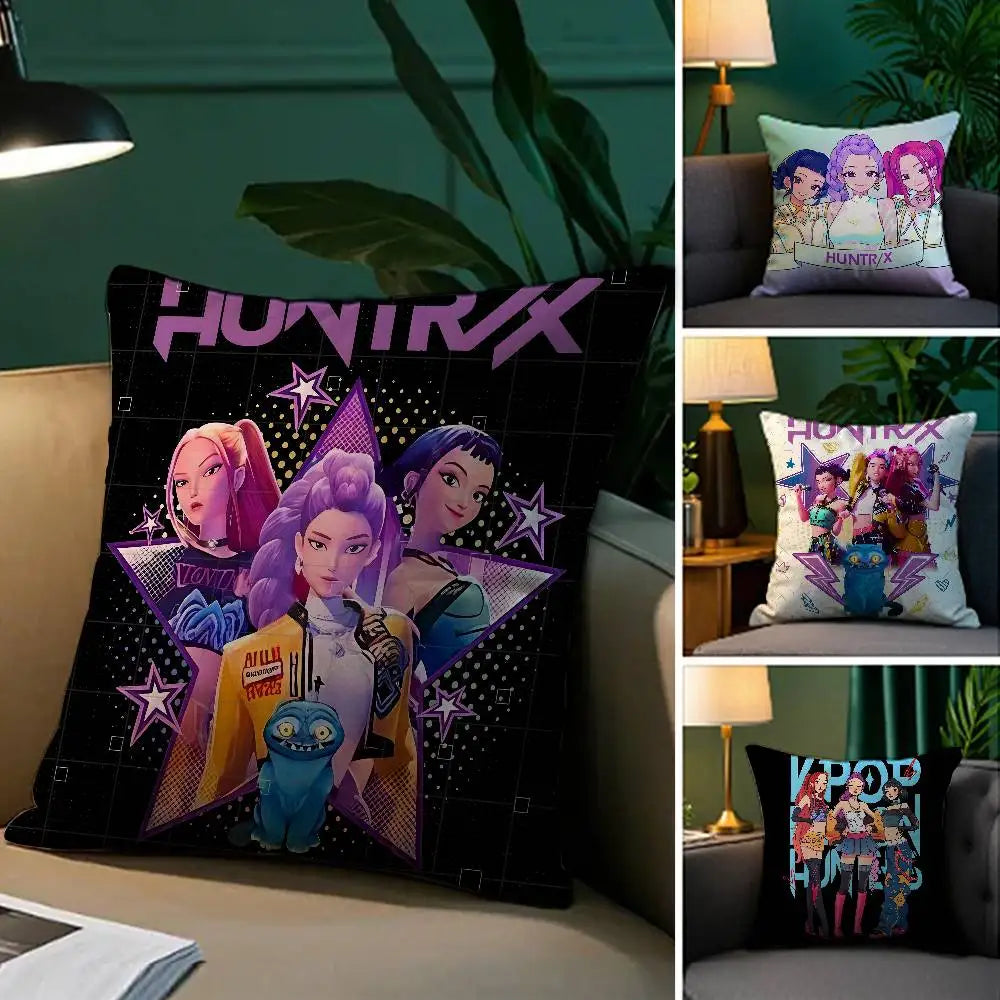 Pop-Cartoon Movie K-Pop Demon Hunters Pillow Case Silky elegant Comfort Sofa Bed  Invisible zipper Beach pillowcase