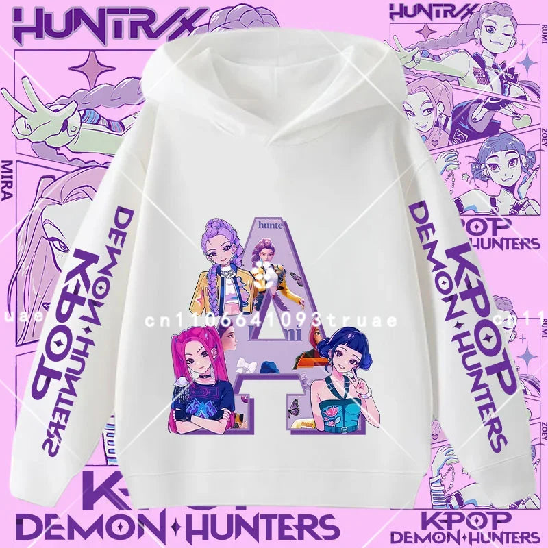 2026 New Letter A-Z Girls' sportswear Kpop Demon Hunters Boys' casual shirt Children's hooded shirt Autumn/Winter long-sleeved