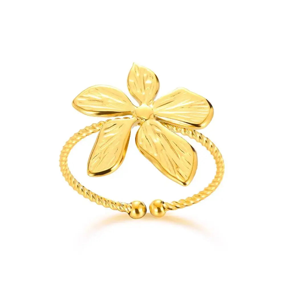 Stainless Steel Exaggerated Big Flower Rings For Women Gold Color Sunflower Finger Ring Female Fashion Aesthetic Jewelry Gift--ANDROMEDA QUINNS | AURELLE'S-ANDROMEDA QUINNS | AURELLE'S