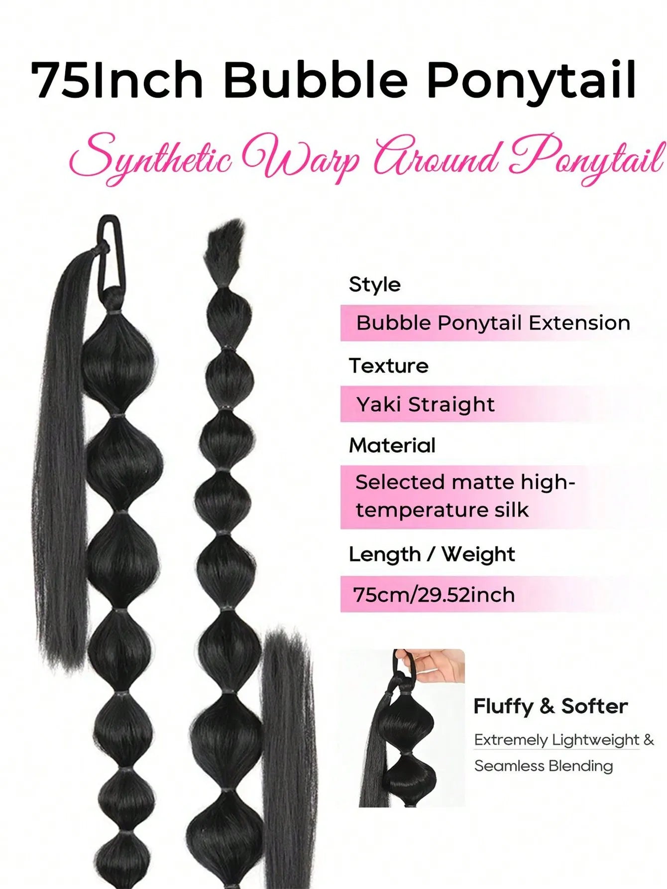 Bubble Ponytail Extension Synthetic Warp Around Ponytail Hair Extensions For Women Lantern Bubble Ponytail Natural Black Brown